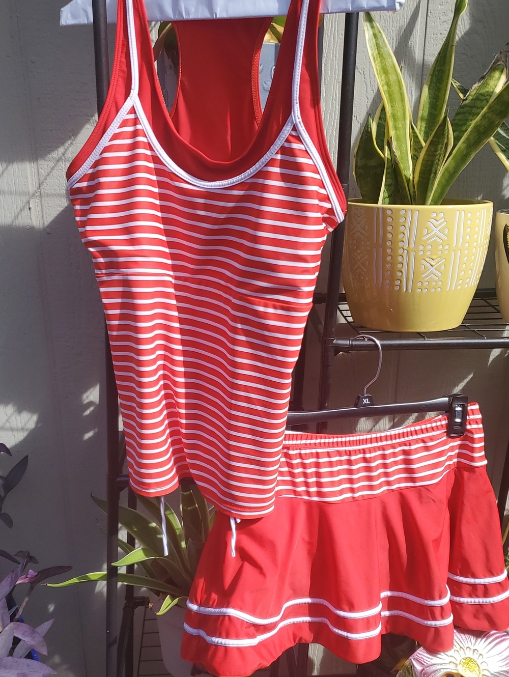 Womens 2 Piece Red and White Striped Top And Skirt. Very Cute And Comfortable.